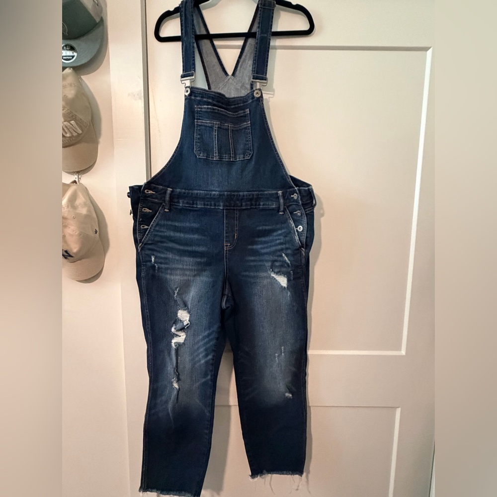 Torrid Dark Blue Distressed Denim Overalls